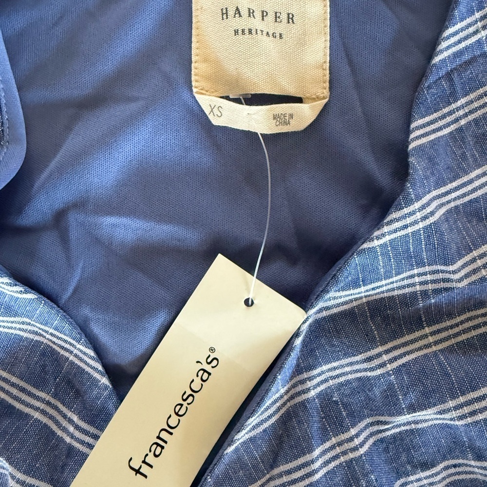 Francesca’s Harper Heritage Blue/White Striped Flutter Sleeve Wrap Dress Size XS - Picture 7 of 9